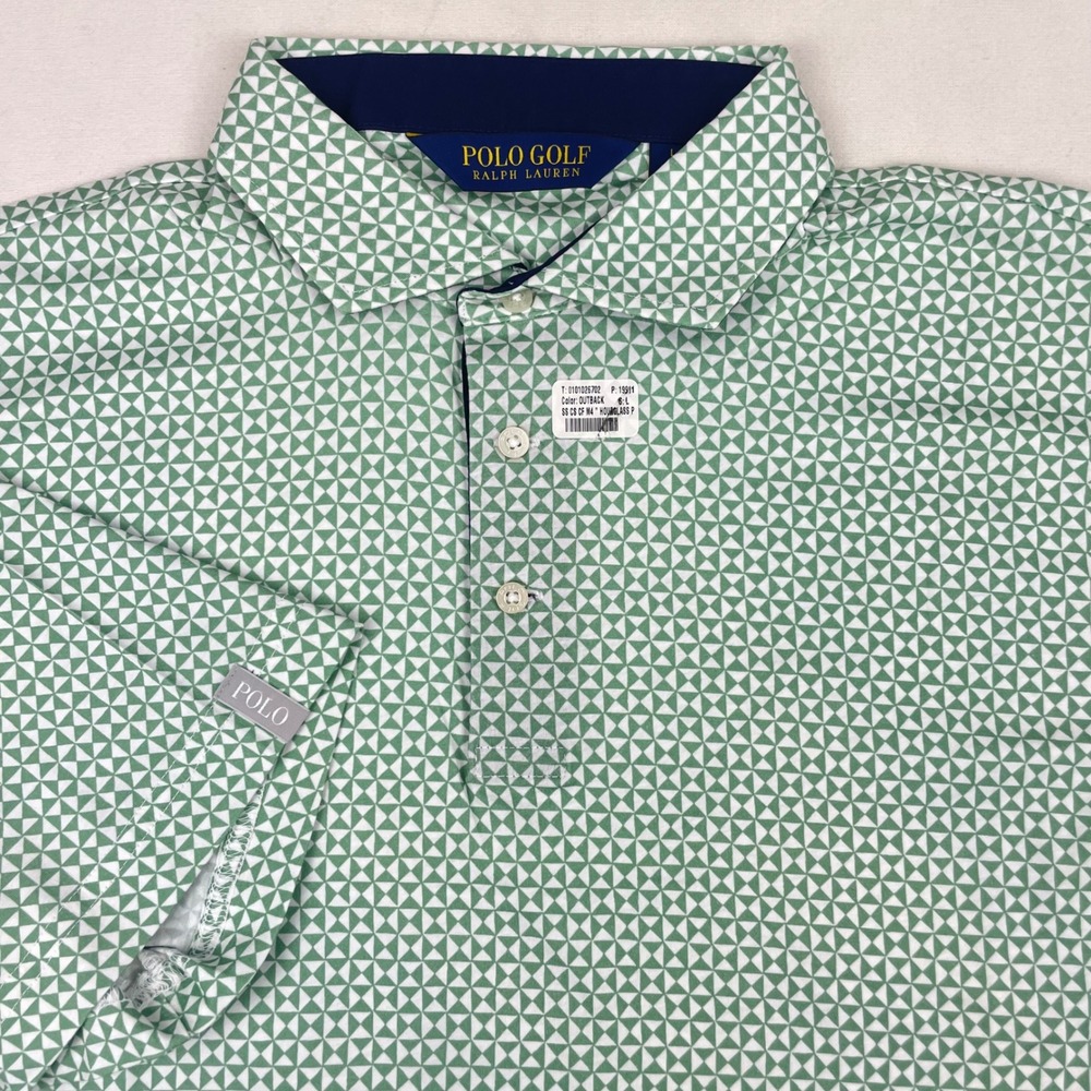 Polo Golf Ralph Lauren Mens Large Green Geometric Hourglass Print Polo NWOT